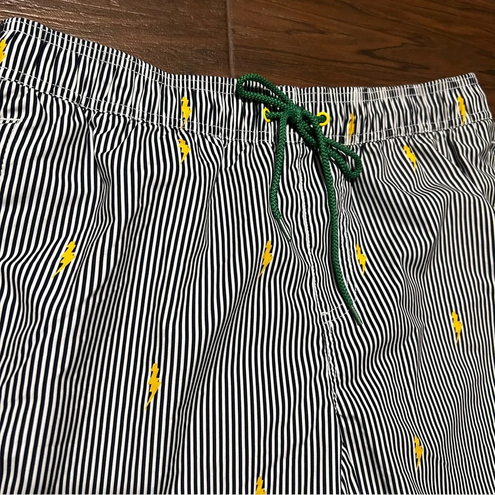 Five Four Mark McNairy Swim Trunks Medium Black White Stripes Lightning Bolts‎